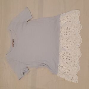 Loft Baby Blue Tee with Crocheted Lace